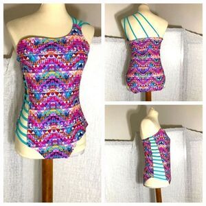 CORAL Colorful Geometric Print One Piece Swimsuit Size XL